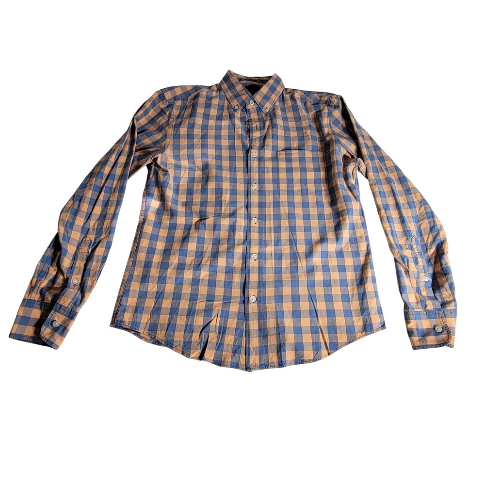 J.Crew Mens M Slim Untucked Flex Washed Gingham Button Down Shirt Blue Orange